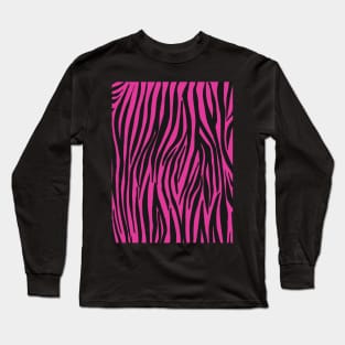 Hot Pink and Black Zebra Print Stripes Long Sleeve T-Shirt